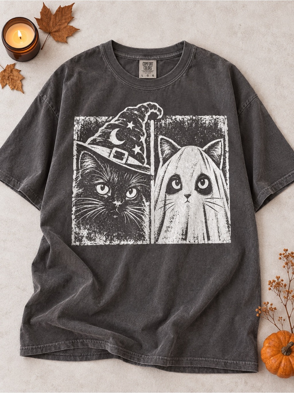 Halloween Cat Duo Shirt Comfort Colors Pepper Graphic Tee